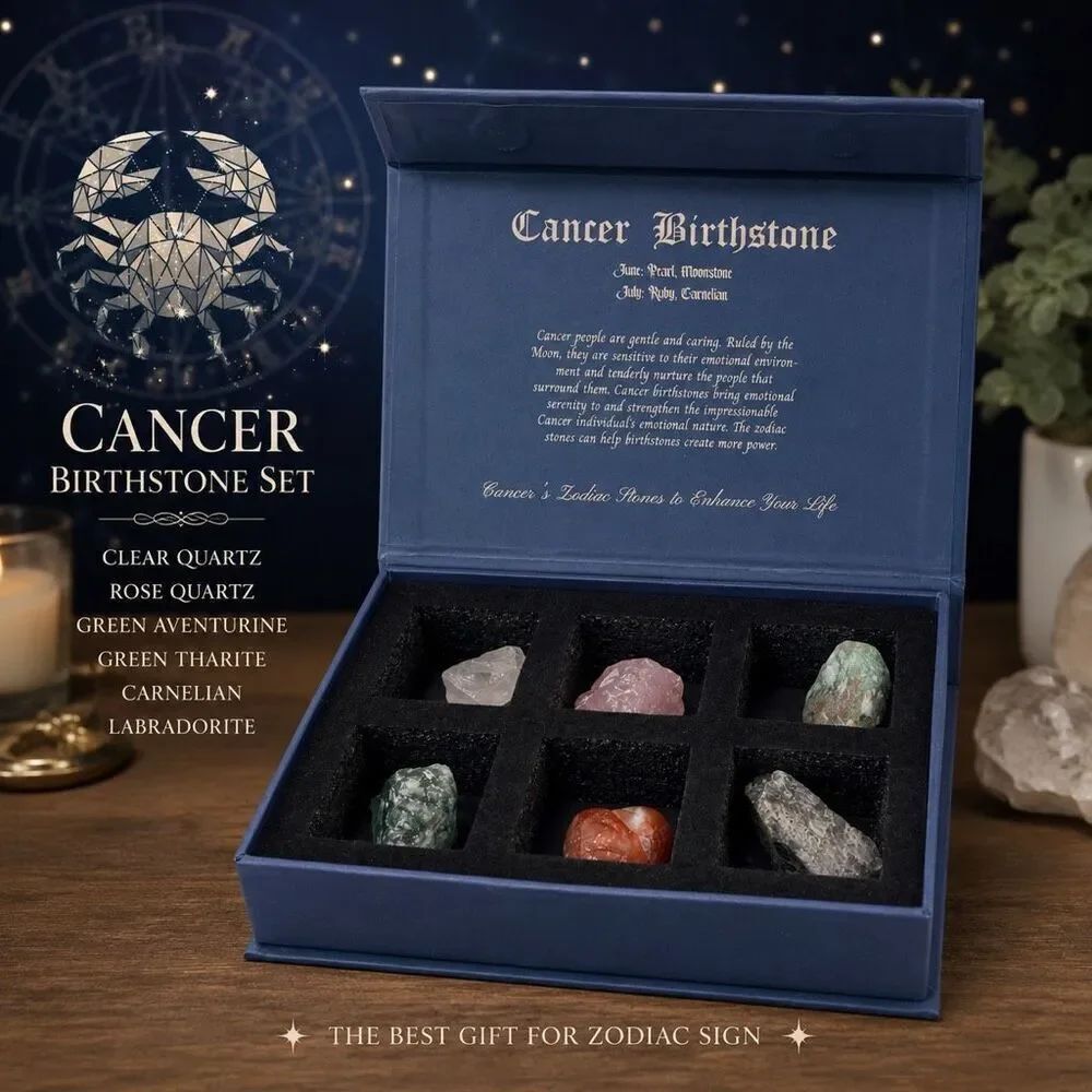 Cancer Zodiac Birthstone Crystal Set New In Box Healing Stones Gift Collection